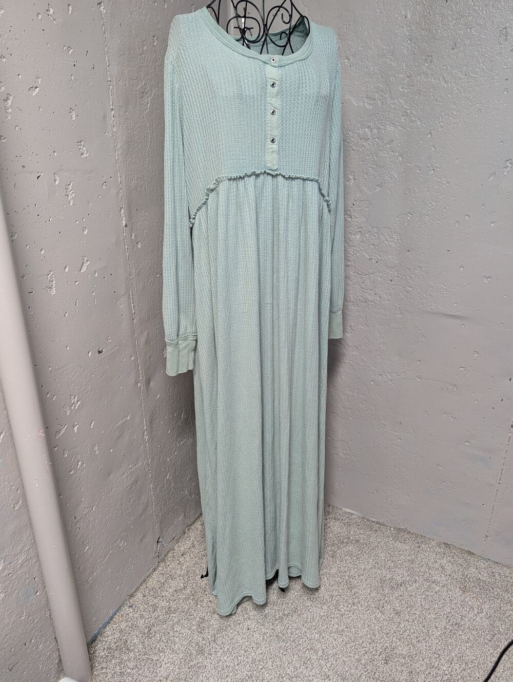 Free People Mint Green Thermal Henley Maxi Dress Oversized Boho